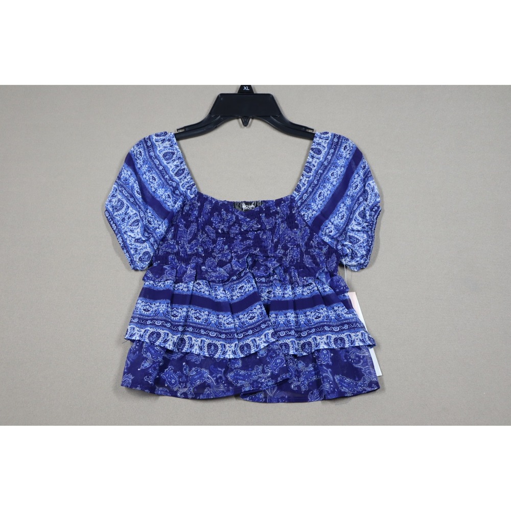 Aqua Girls' Little Girls Smocked Puff Sleeve Top - Blue Paisley - Size M (9-10)